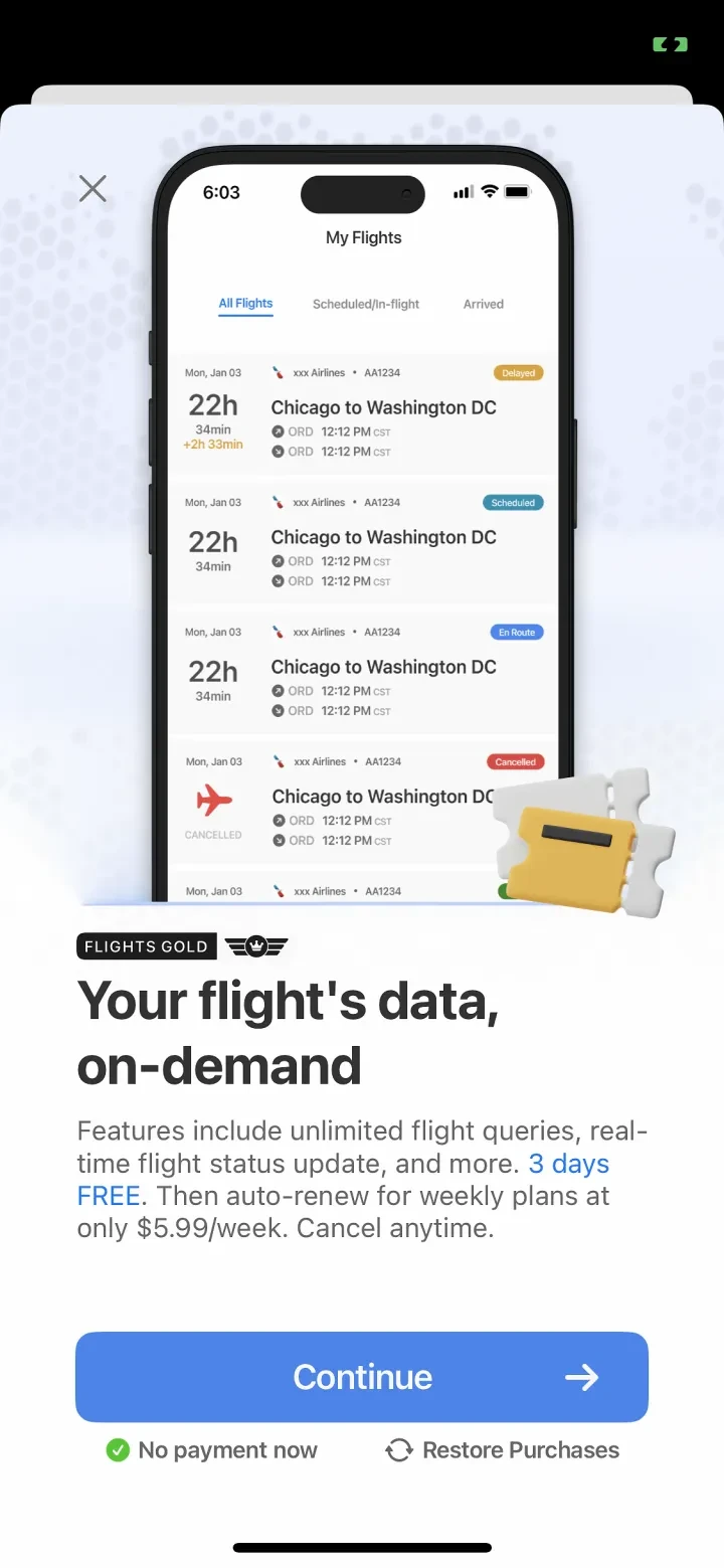 Track My Flight Now paywall screenshot