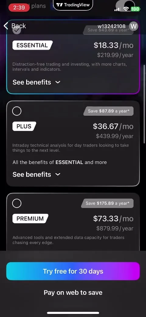 TradingView: Track All Markets paywall screenshot