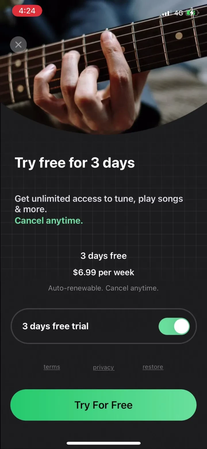 Tuner Pro: Guitar Tuner & Tab paywall screenshot