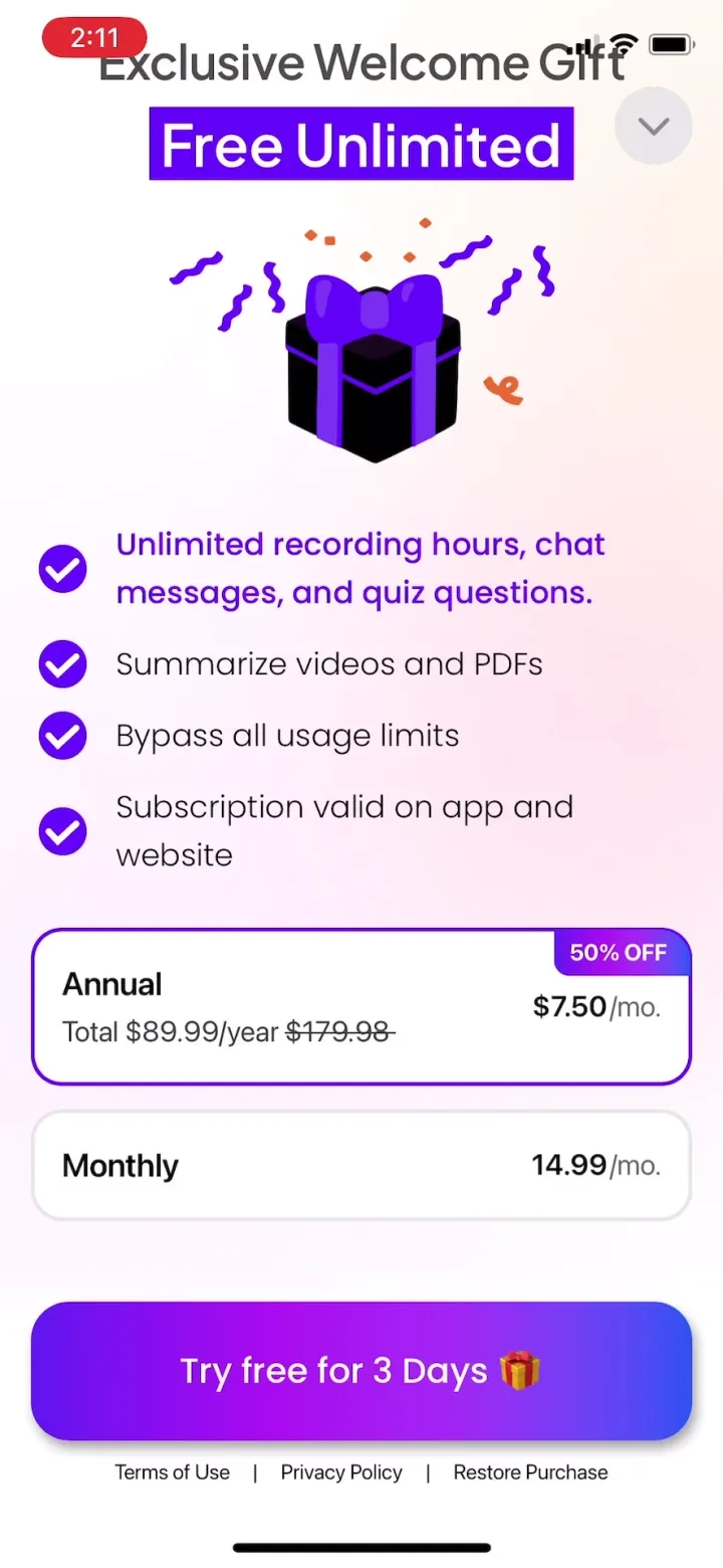 Turbo AI - Notetaker paywall screenshot