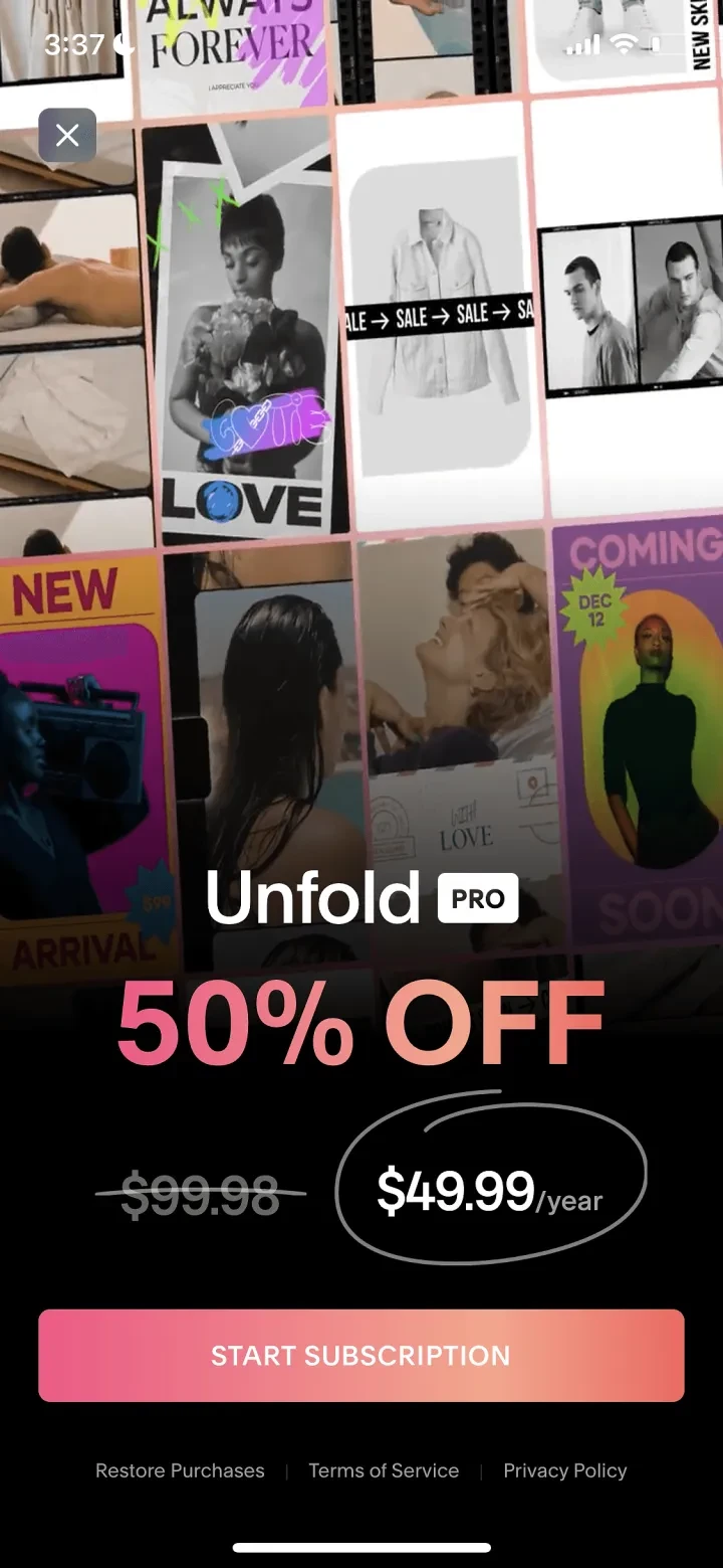 Unfold: Reels & Story Maker paywall screenshot