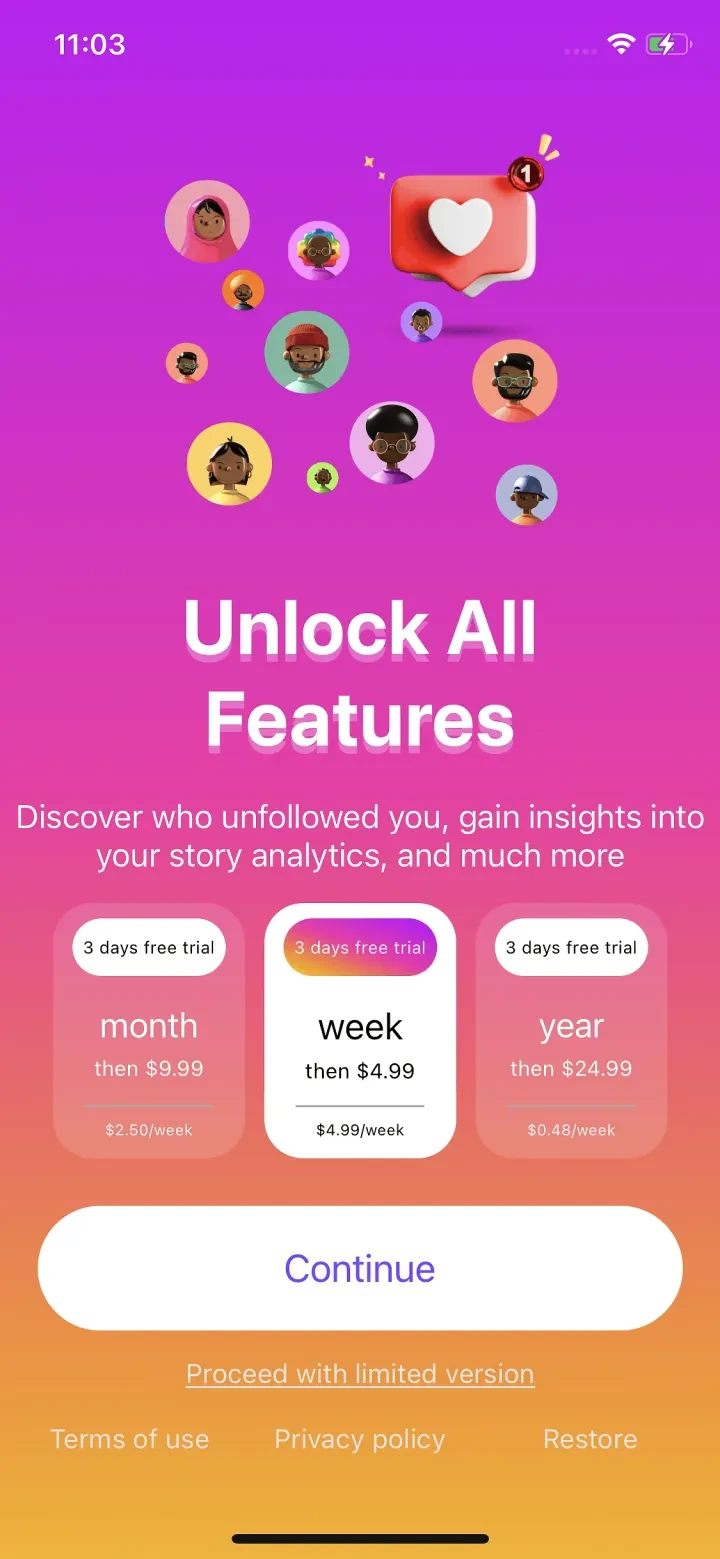 Unfollow Tracker: MyFollowers paywall screenshot