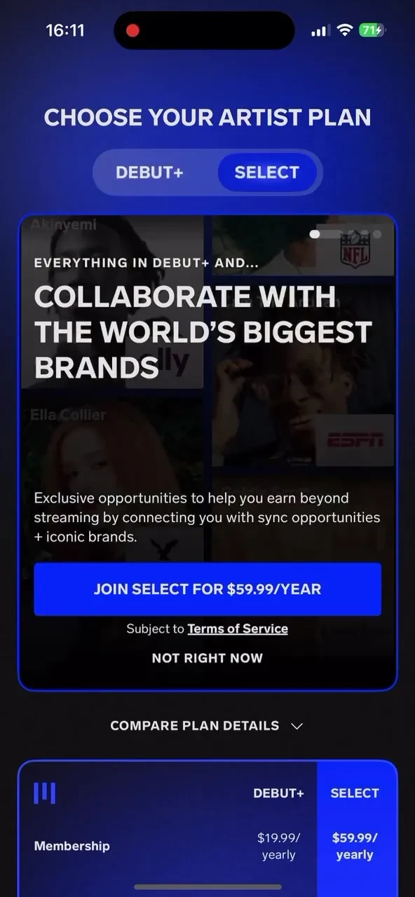 UnitedMasters: Release Music paywall screenshot