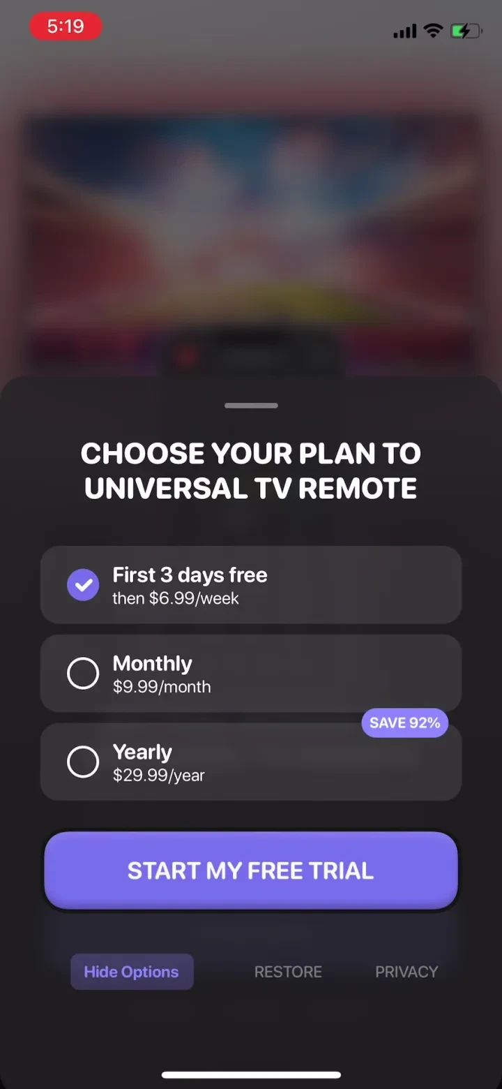 Universal Remote TV Control paywall screenshot