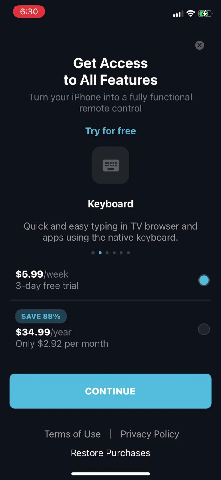 Universal TV Remote · paywall screenshot