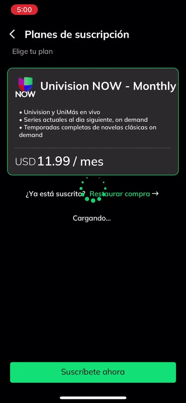 Univision Now paywall screenshot