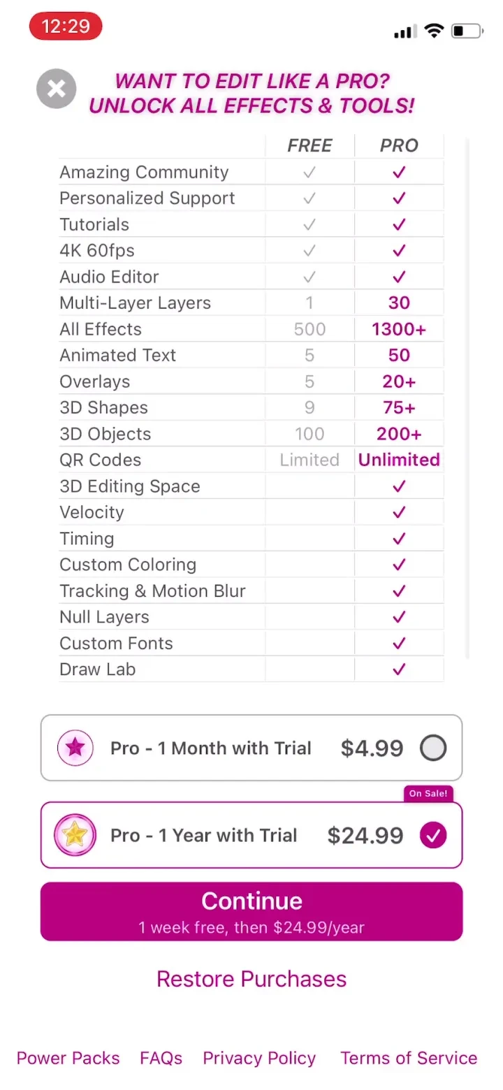 Video Star paywall screenshot
