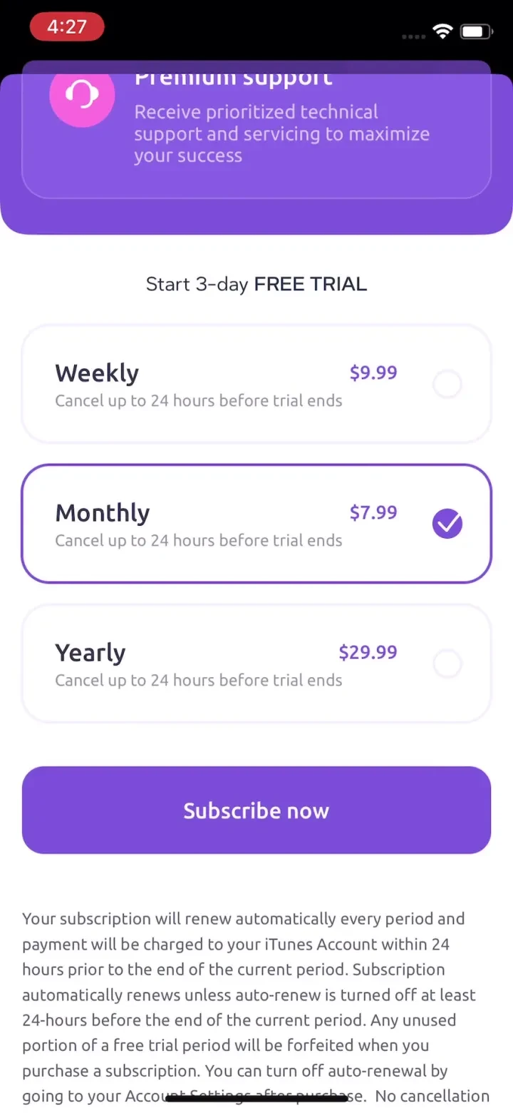Viorix paywall screenshot