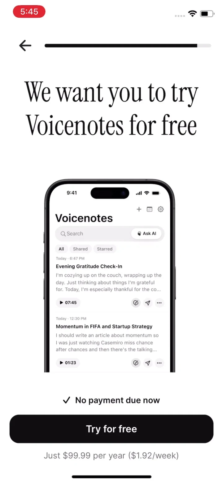 Voicenotes AI Notes & Meetings paywall screenshot