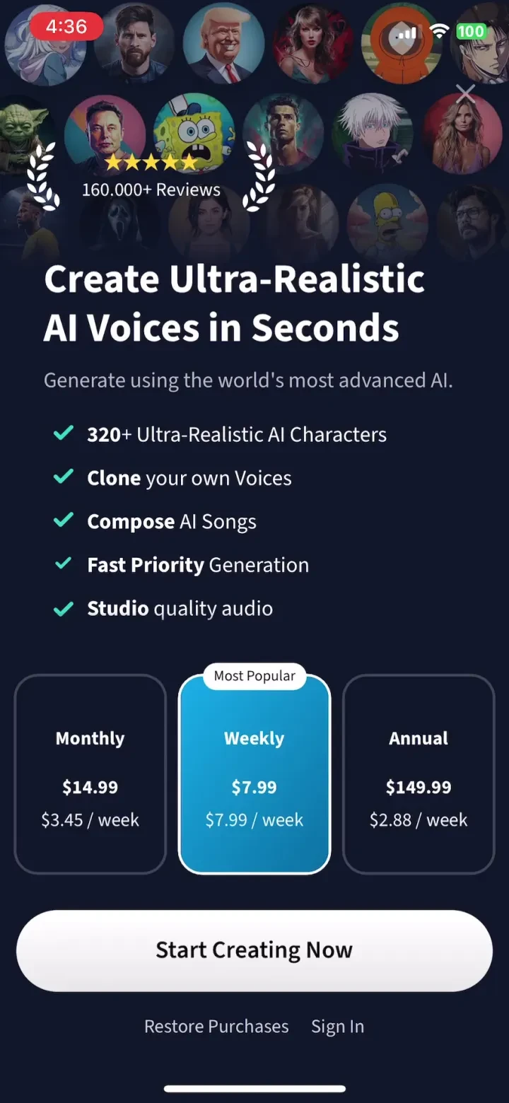 Voices AI: Change Your Voice paywall screenshot